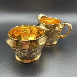 Vintage 24K Gold Plate Stouffer Cream & Sugar Set